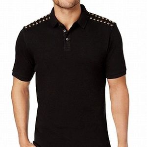 I.N.C Men’s Gold Studded Rugby Polo in Deep Black